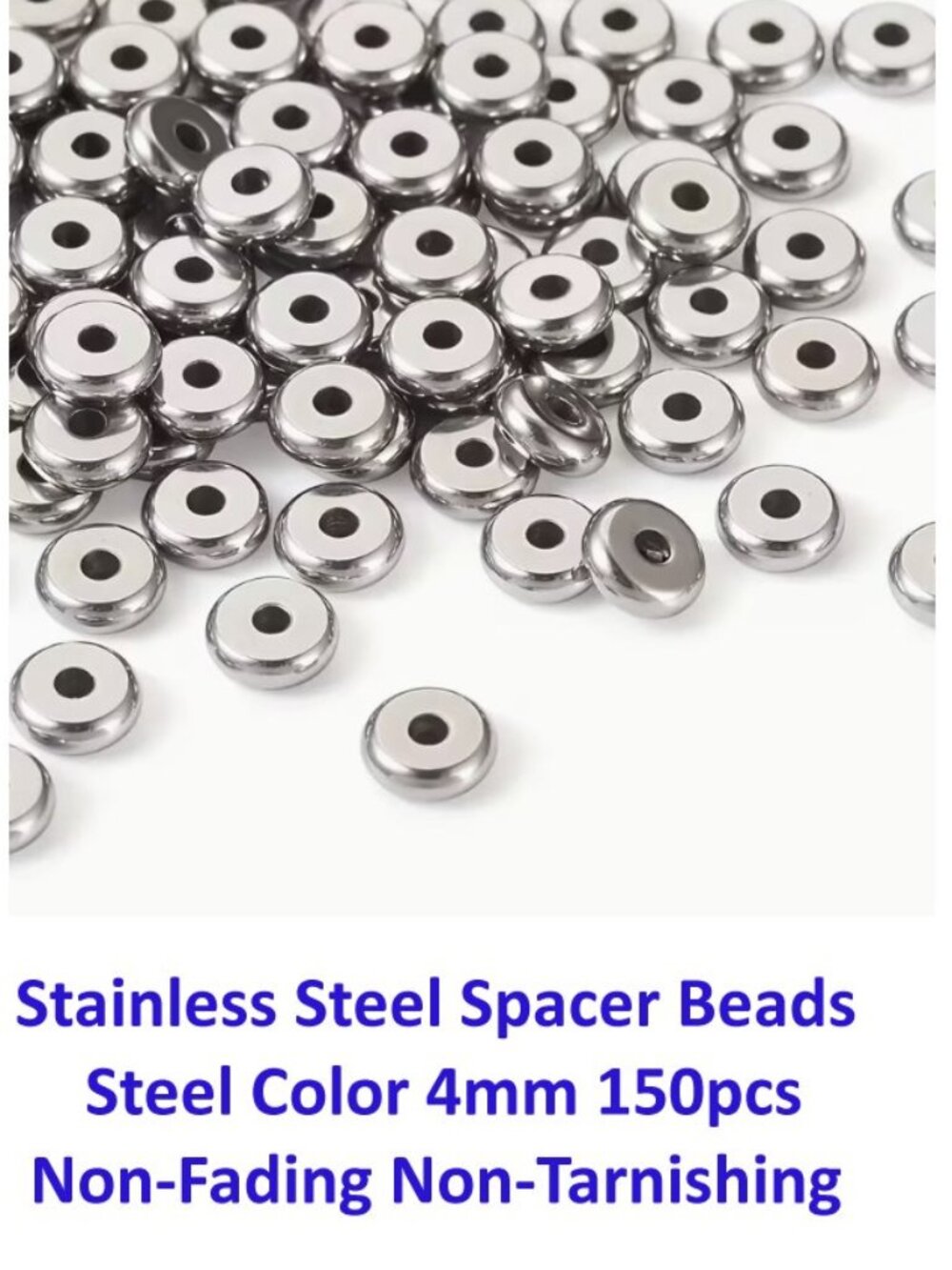 Stainless Steel Spacer Beads Steel Color 4mm 150pcs Non-Fading Non-Tarnishing